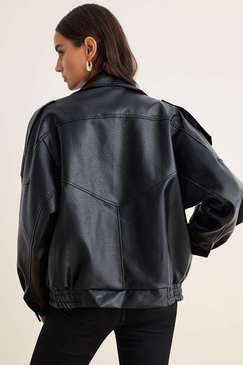 Noir | Kunstlederjacke mit Knöpfen