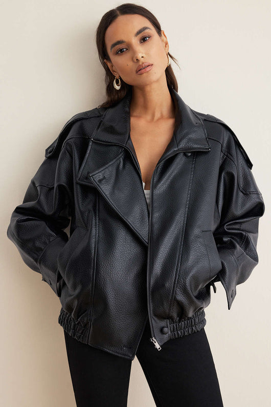 Noir | Kunstlederjacke mit Knöpfen