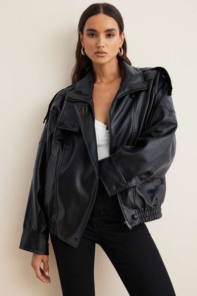 Noir | Kunstlederjacke mit Knöpfen