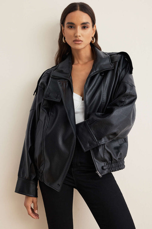 Noir | Kunstlederjacke mit Knöpfen