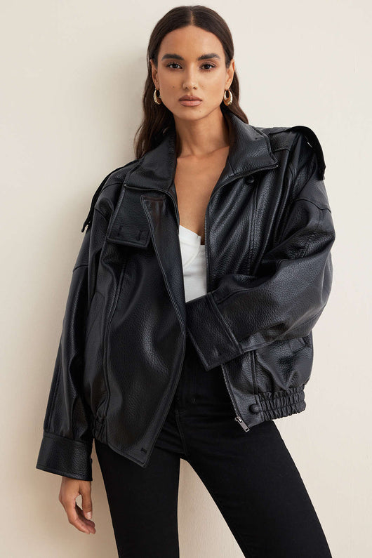 Noir | Kunstlederjacke mit Knöpfen