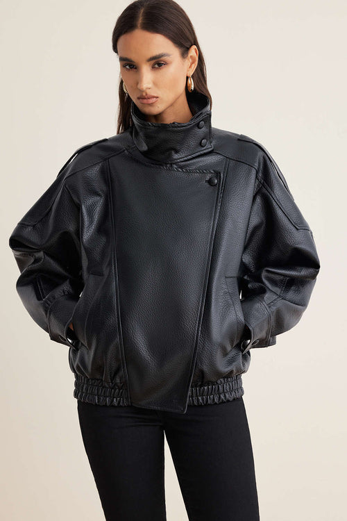 Noir | Kunstlederjacke mit Knöpfen