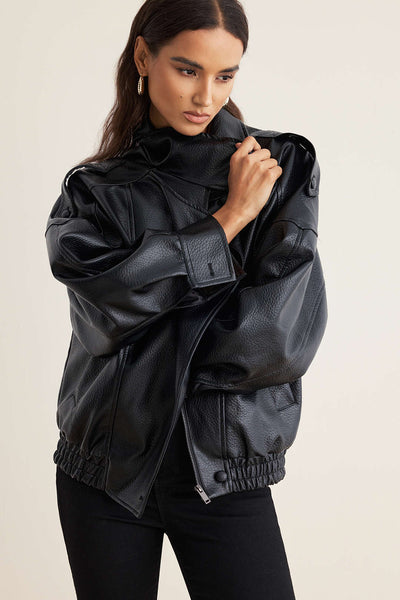 Noir | Kunstlederjacke mit Knöpfen