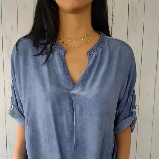 Lässige Bluse mit V-Ausschnitt